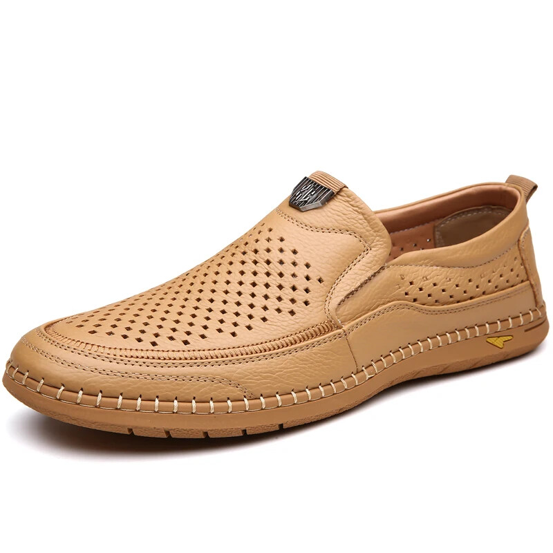 Men’s Casual Breathable Loafer Genuine Leather Moccasin Hollow Out Driving Shoes
