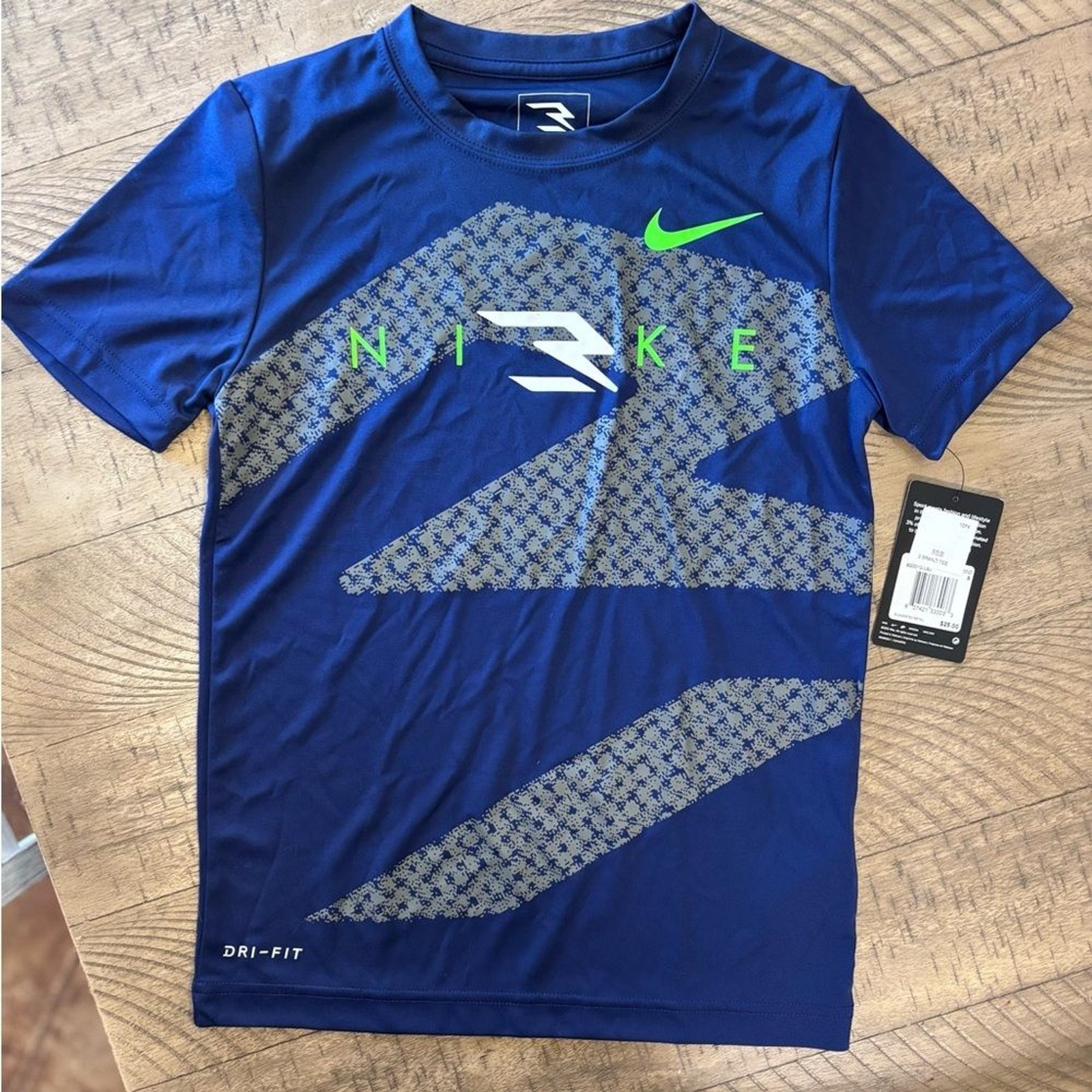 NWT Nike 3BRAND Russell Wilson Navy and Lime Graphic Dri-Fit Tee