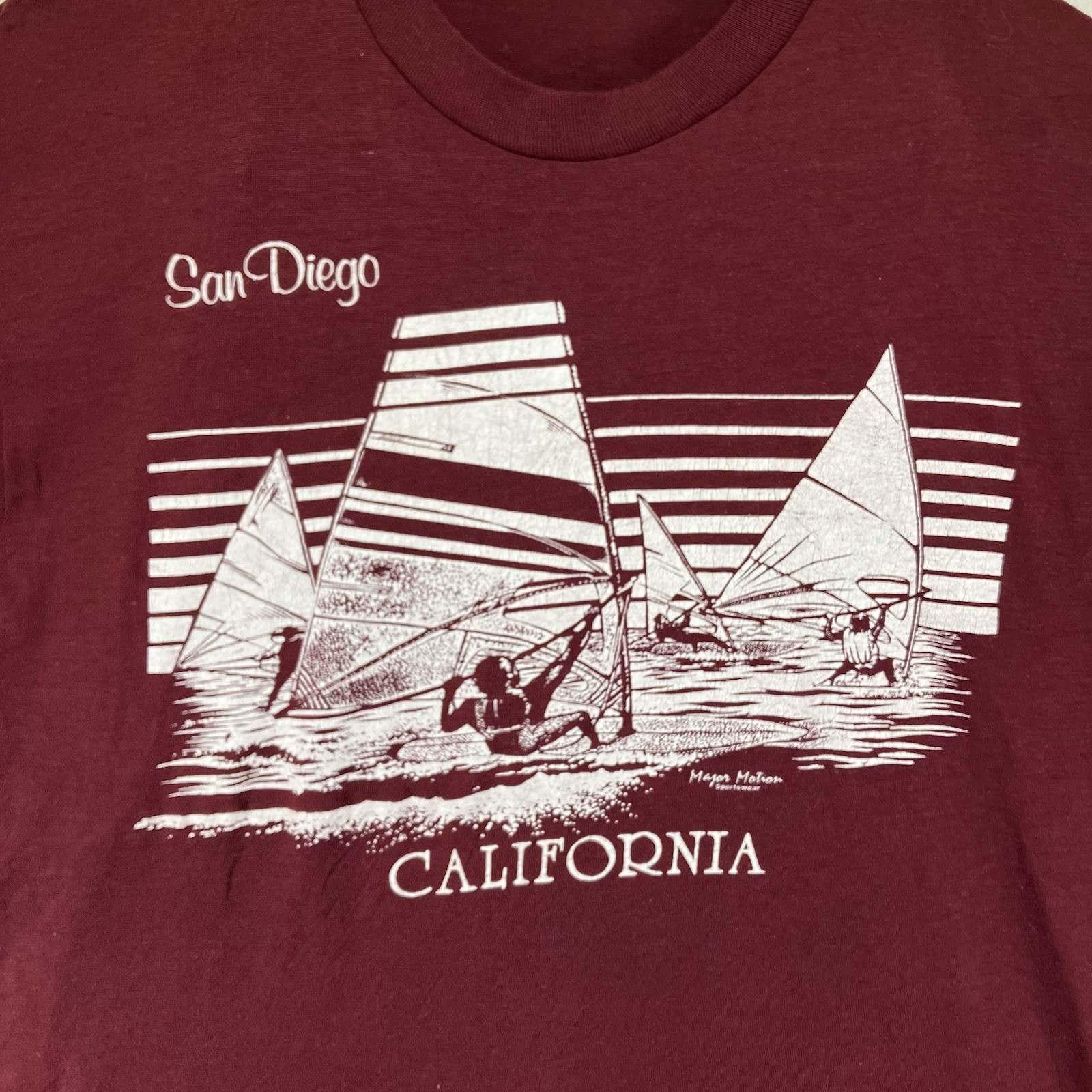 Vintage 1970s San Diego Beach California T Shirt XL Sailboats Sailing Very Thin