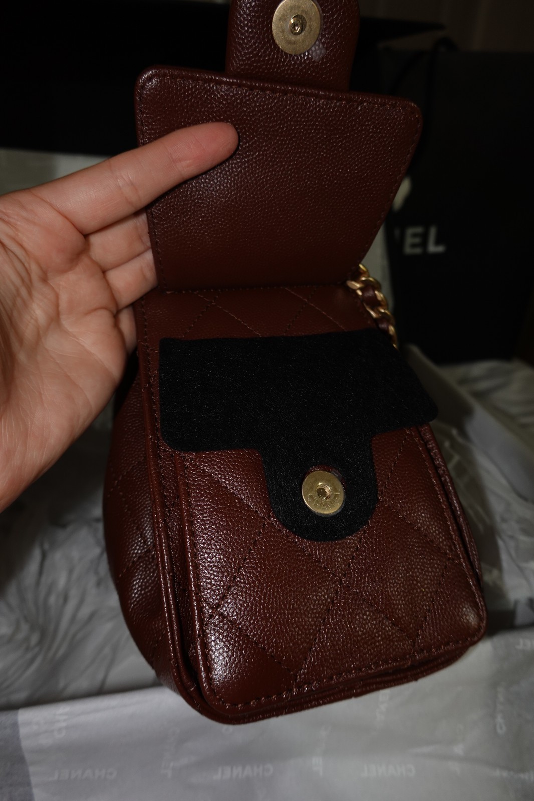 Chanel 25 Mini Dark Burgandy Cavier Gold hardware, Receipt, Orginal Box, dustbag