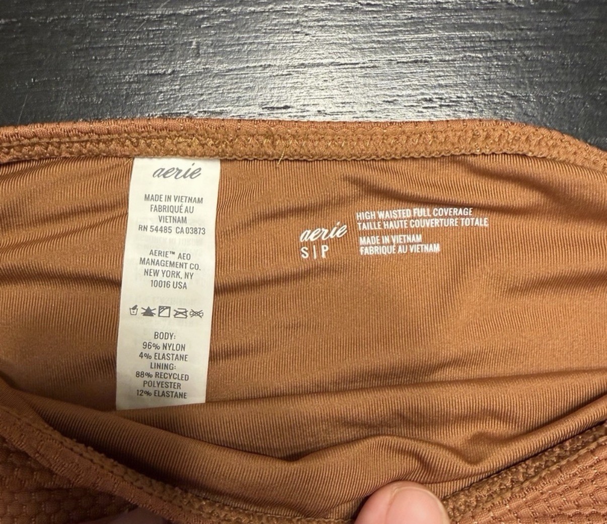 Aerie High Waisted Full Coverage Ribbed Side Tie Bikini Bottom Brown S