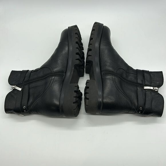 4US Cesare Paciotti Black Buckle Boots Women’s EU 40 Leather Side Zip Emo Goth