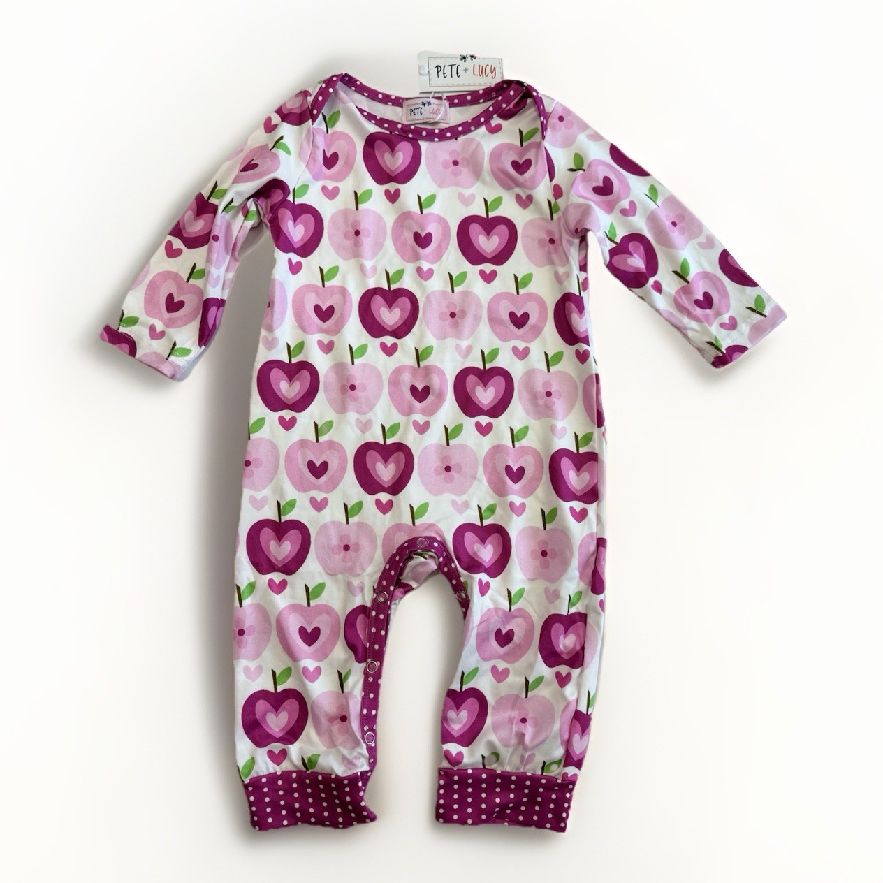 Pete & Lucy Apple A Day Romper Baby Size 9-12 Months Pink NEW NWT