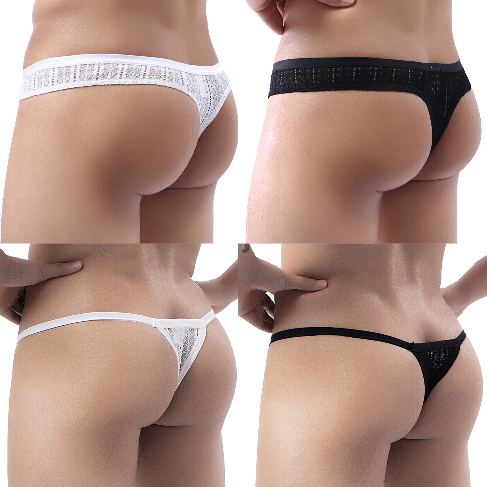 Mens Lace G-string Sexy Sissy Thongs Bikini Briefs Shorts Lingerie Underwear US
