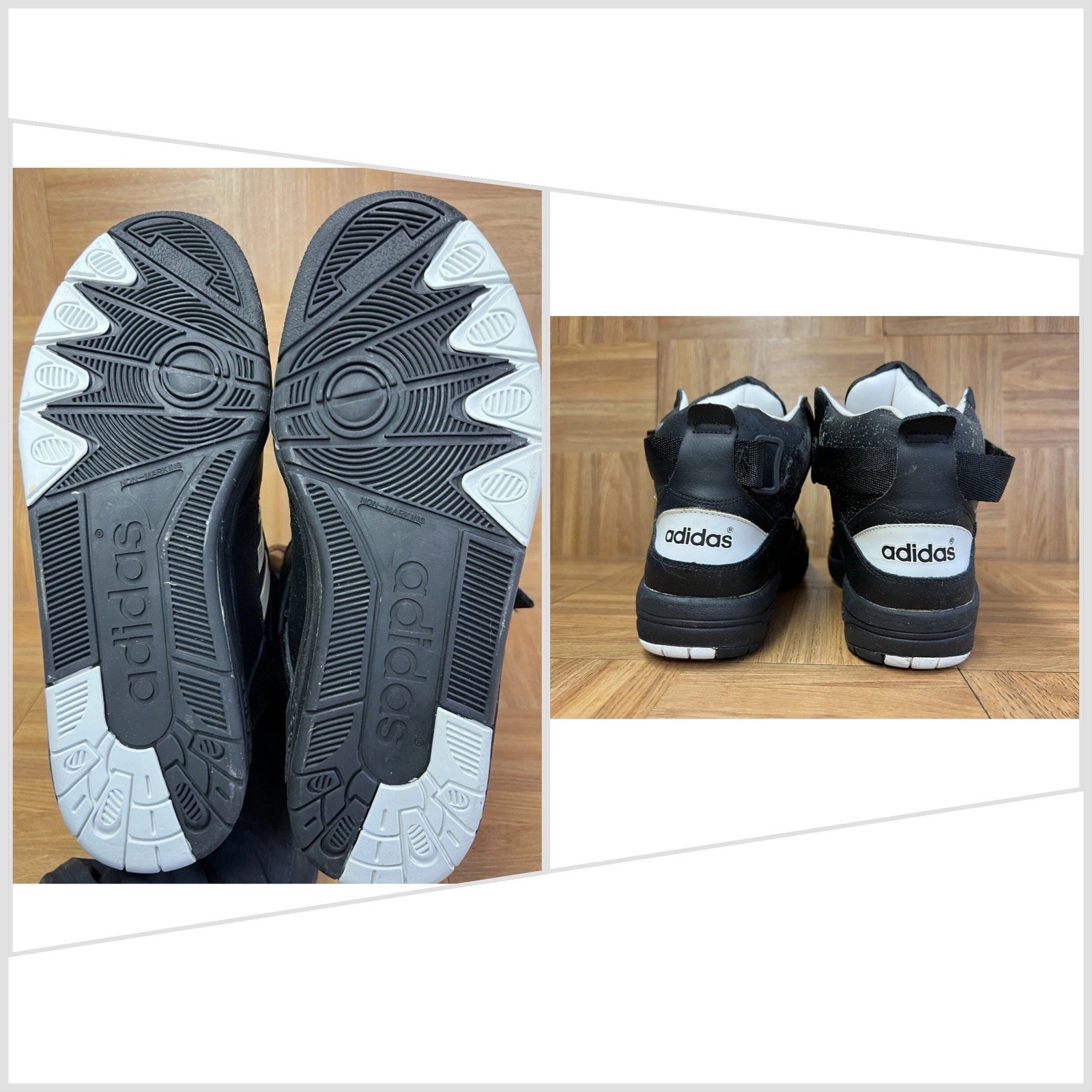VNTG🔥 Adidas SkyJacker 1992 Lite Hi Black Leather Basketball Shoes Sz 9.5 Men’s