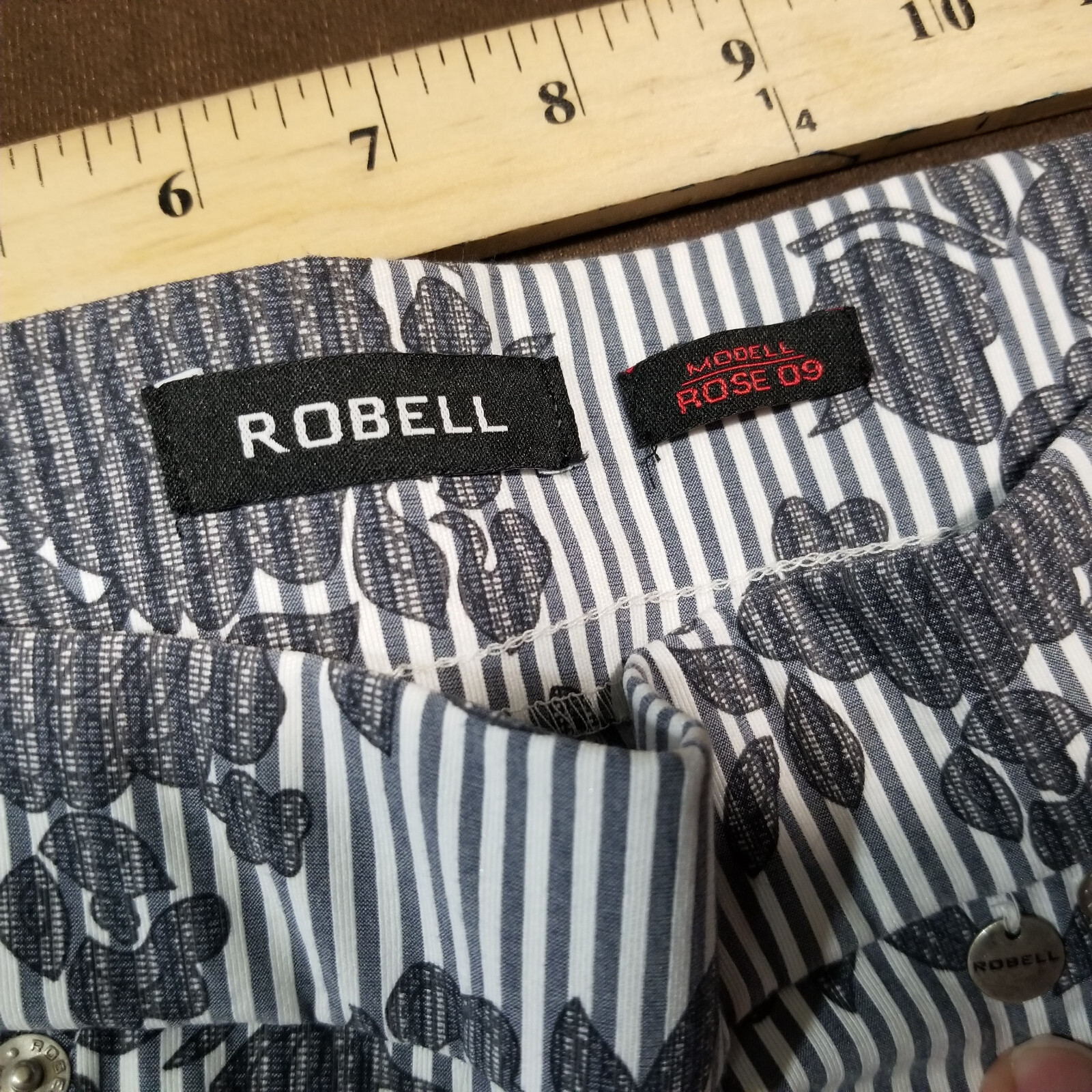 Robell Model Rose 09 Pull-on Pants Cotton Stretch Floral Trouser Sz 6 GRAY