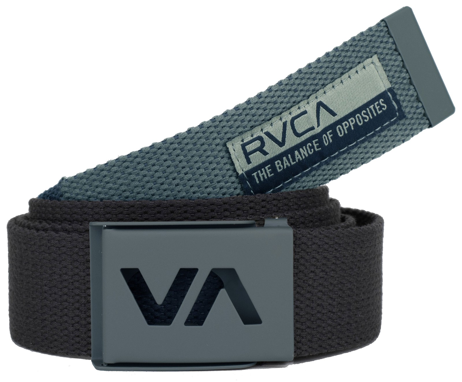 RVCA Grafted Men’s Web Belt – Metal VA Buckle, Black/Midnight Green – New