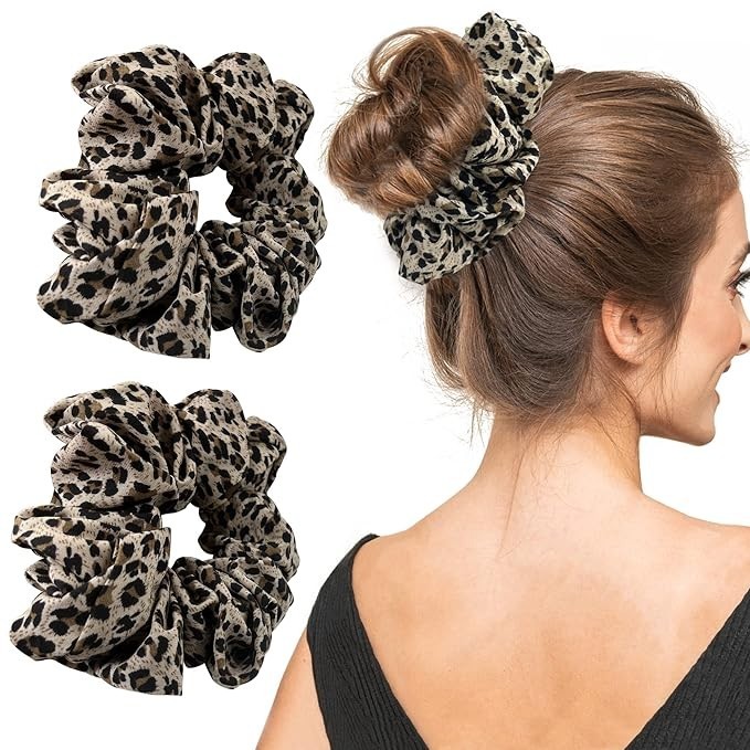 Leopard Scrunchies 6.5 inch Hair Ties Extra Large Elastic Hair Accessories Set 2