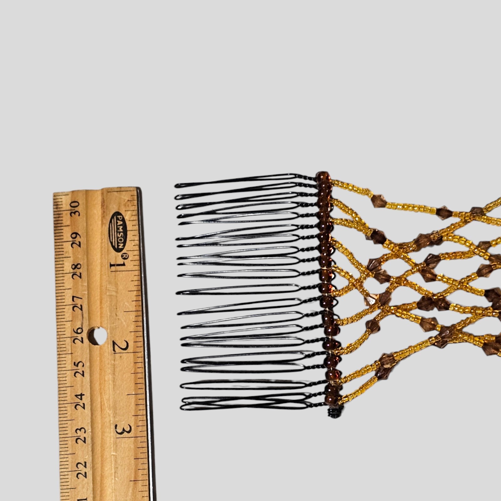 Crystal Beaded Hair Combs Stretchy Double Comb Hair Accessory Brown Orange Beads