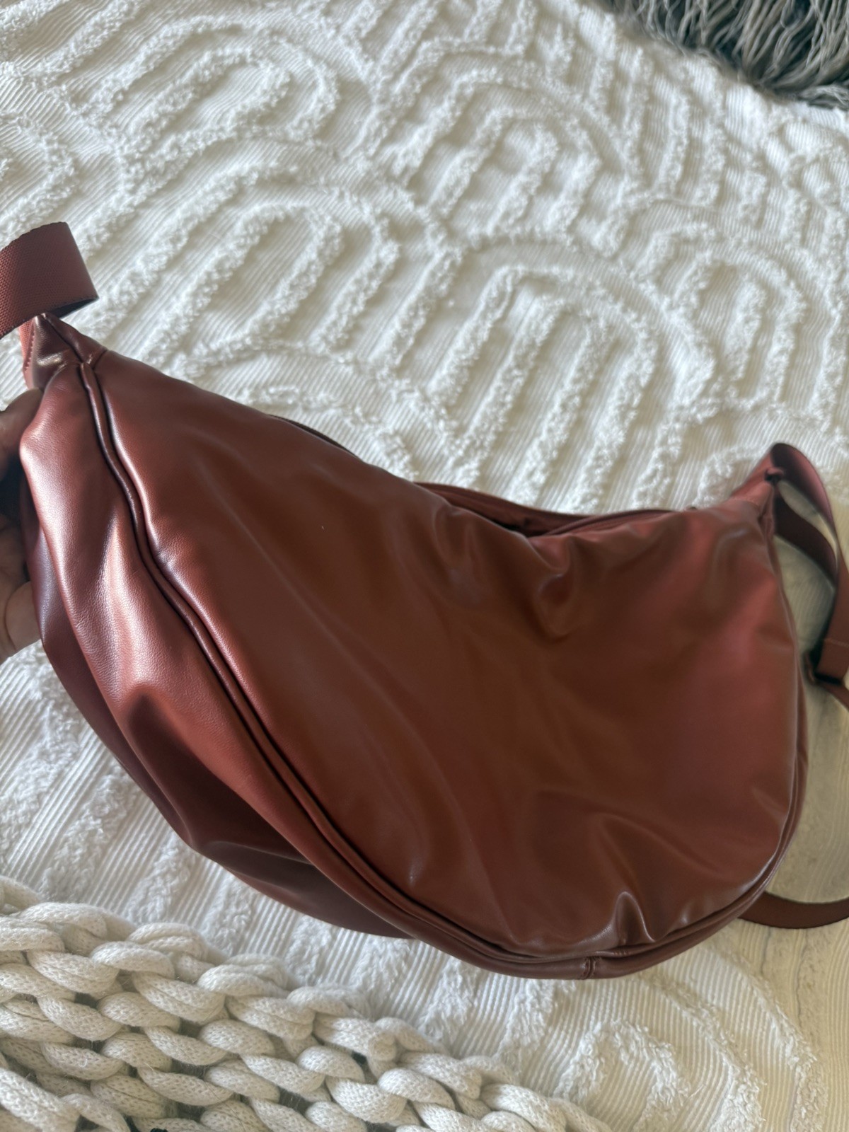 UNIQLO C Faux Leather Touch Round Shoulder Bag Dark Orange