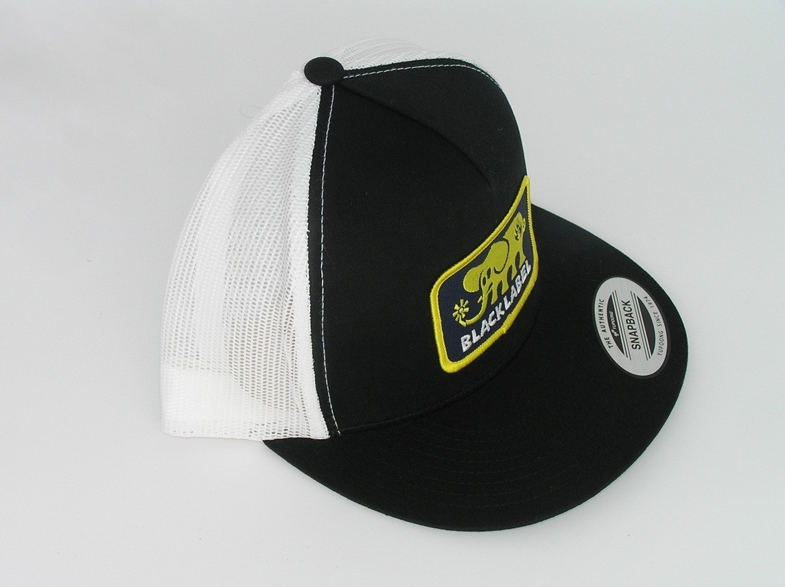 Black Label Skateboards Patch on Yupoong Classic 6006 Snapback Black/White Hat