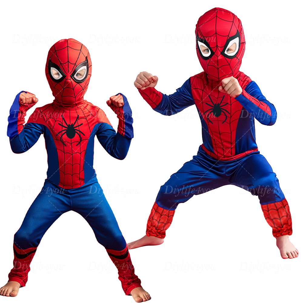 Kid SpiderMan Cosplay Costume Boys Tobey Maguire Outfit Jumpsuit Clothes 3-7Age