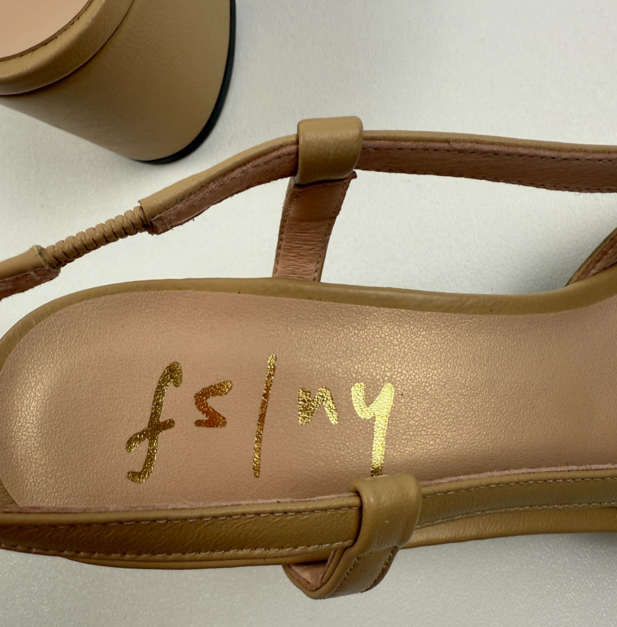 French Sole FS/NY Tuckernuck Slingback Baton Heels Camel Napa/Black NWT