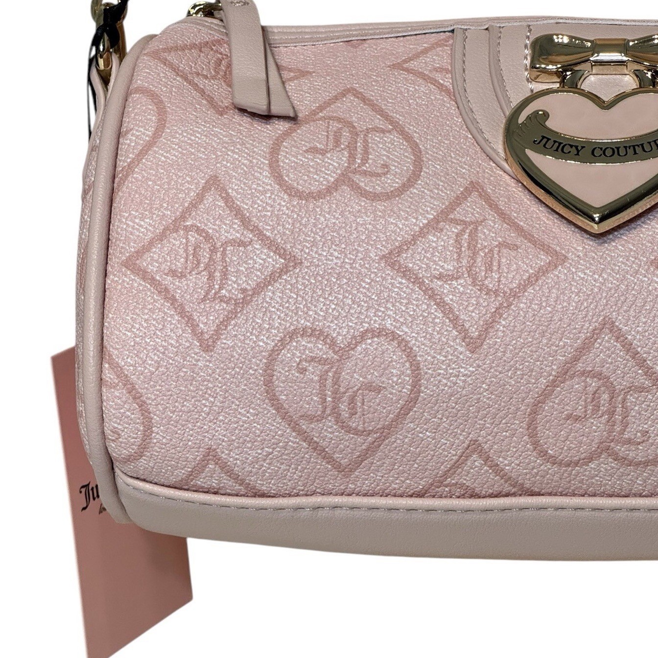 Juicy Couture Precious Moments Roll Bag Pink Clay Monogram Heart Crossbody NEW