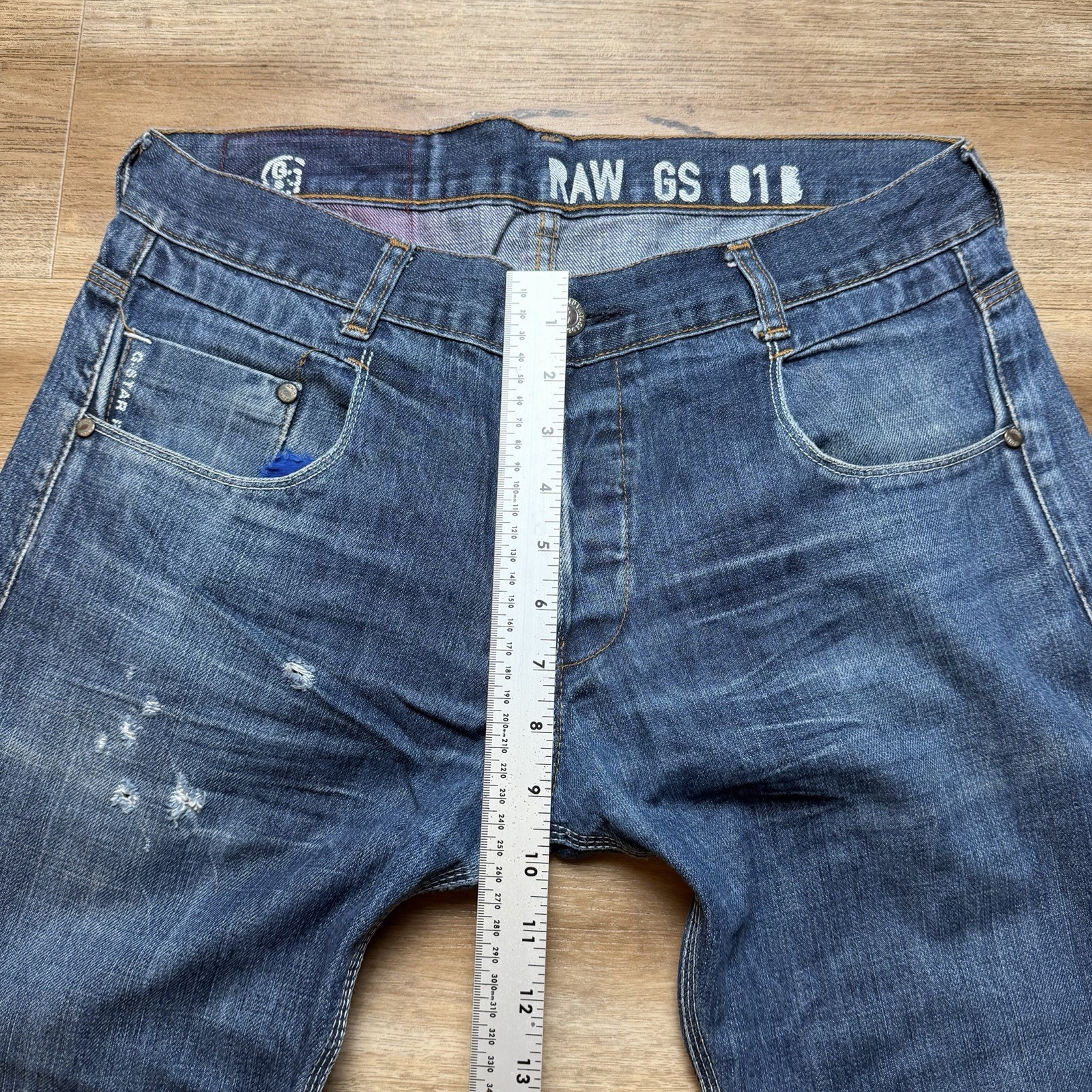 G-Star RAW Jeans Men 31×32 Blue Straight Leg Dark Wash Denim Distress Button Fly