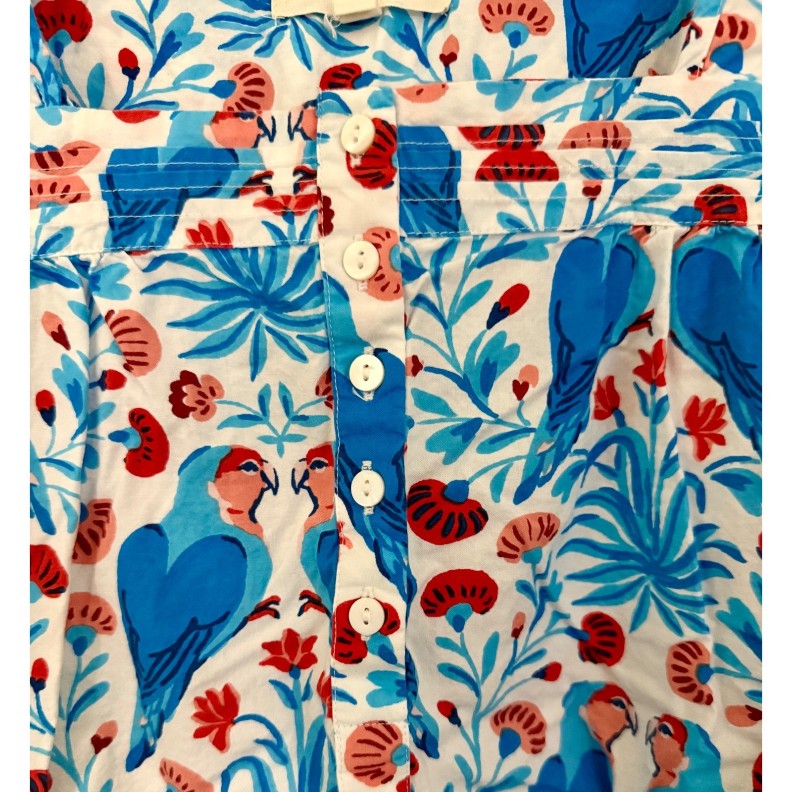 Printfresh Parrot Print Top Large Excellent Blue Tropical Floral Button Front