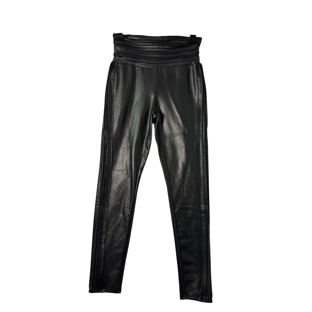 bebe Black Faux Leather High Waisted Pintuck Leggings XS Exposed Back Zipper
