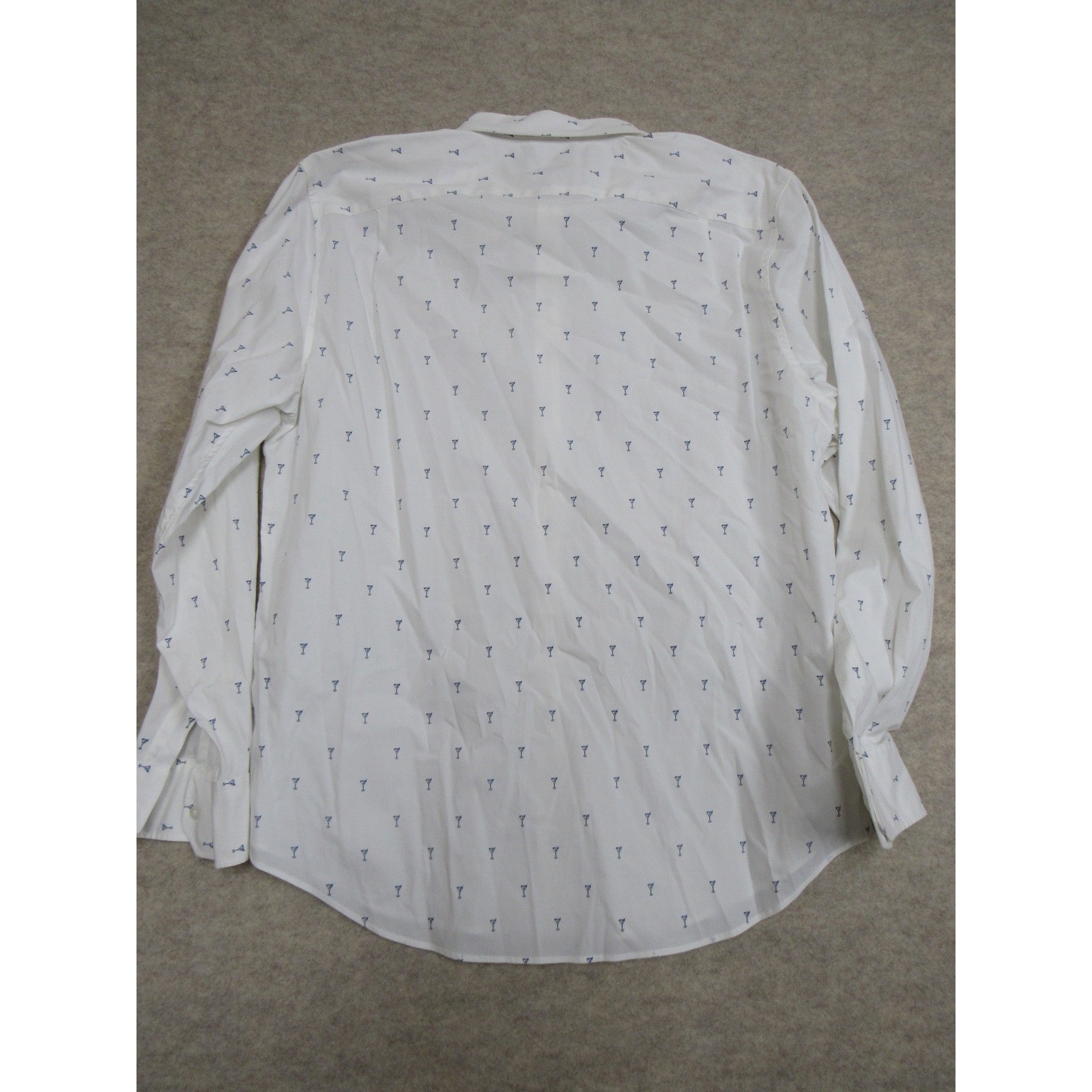 Bonobos Mens Martini Glass Print Button Down Shirt White Blue Standard Fit L