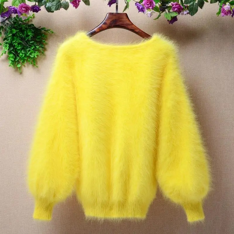 Ladies Women Angora Mink Cashmere Warm Fluffy Fuzzy Knitted Tops Sweaters Jumper
