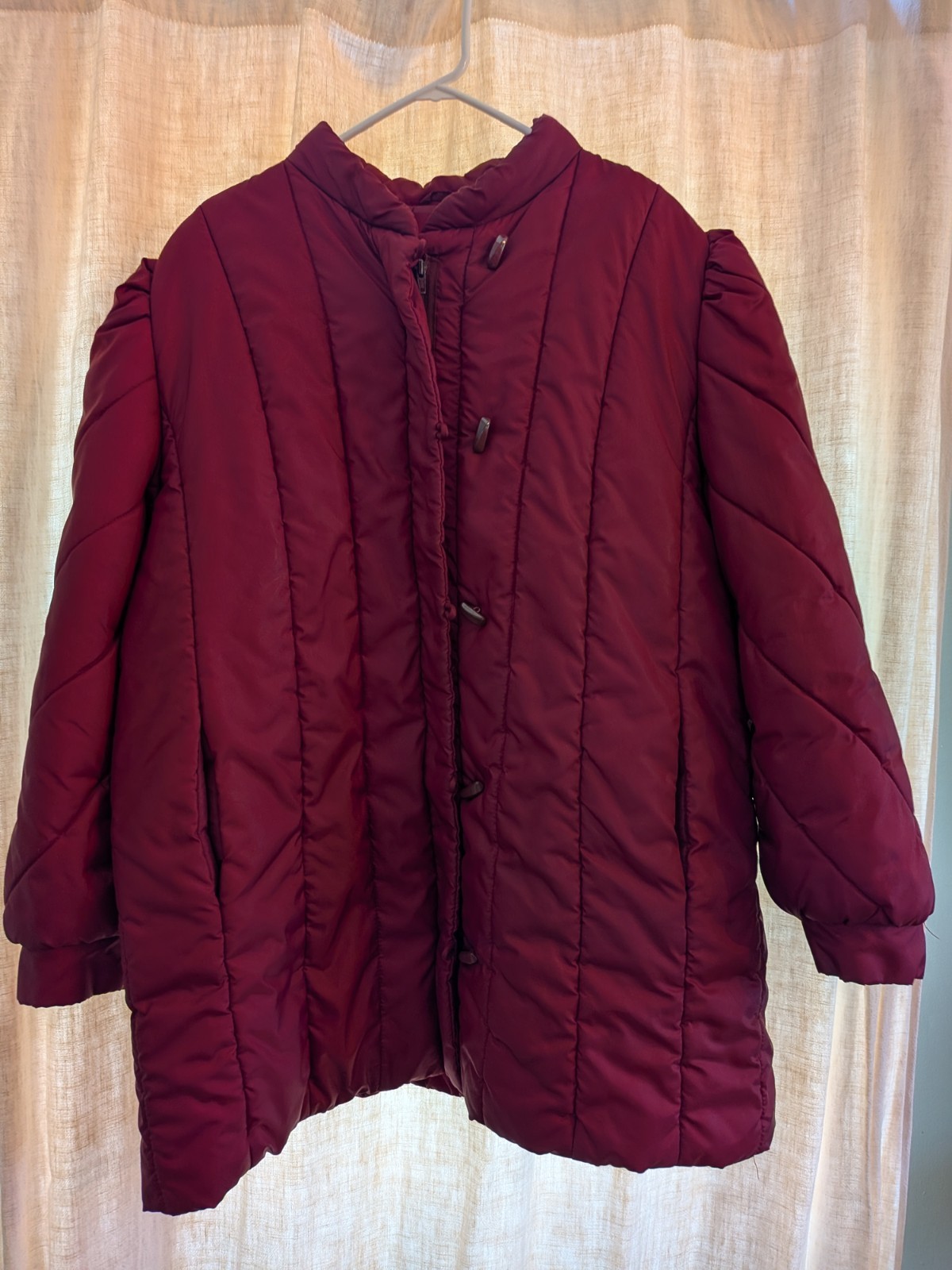 Vintage Ryan Scott Quilted Toggle Jacket Burgundy Pockets Women’s Size 22 1/2