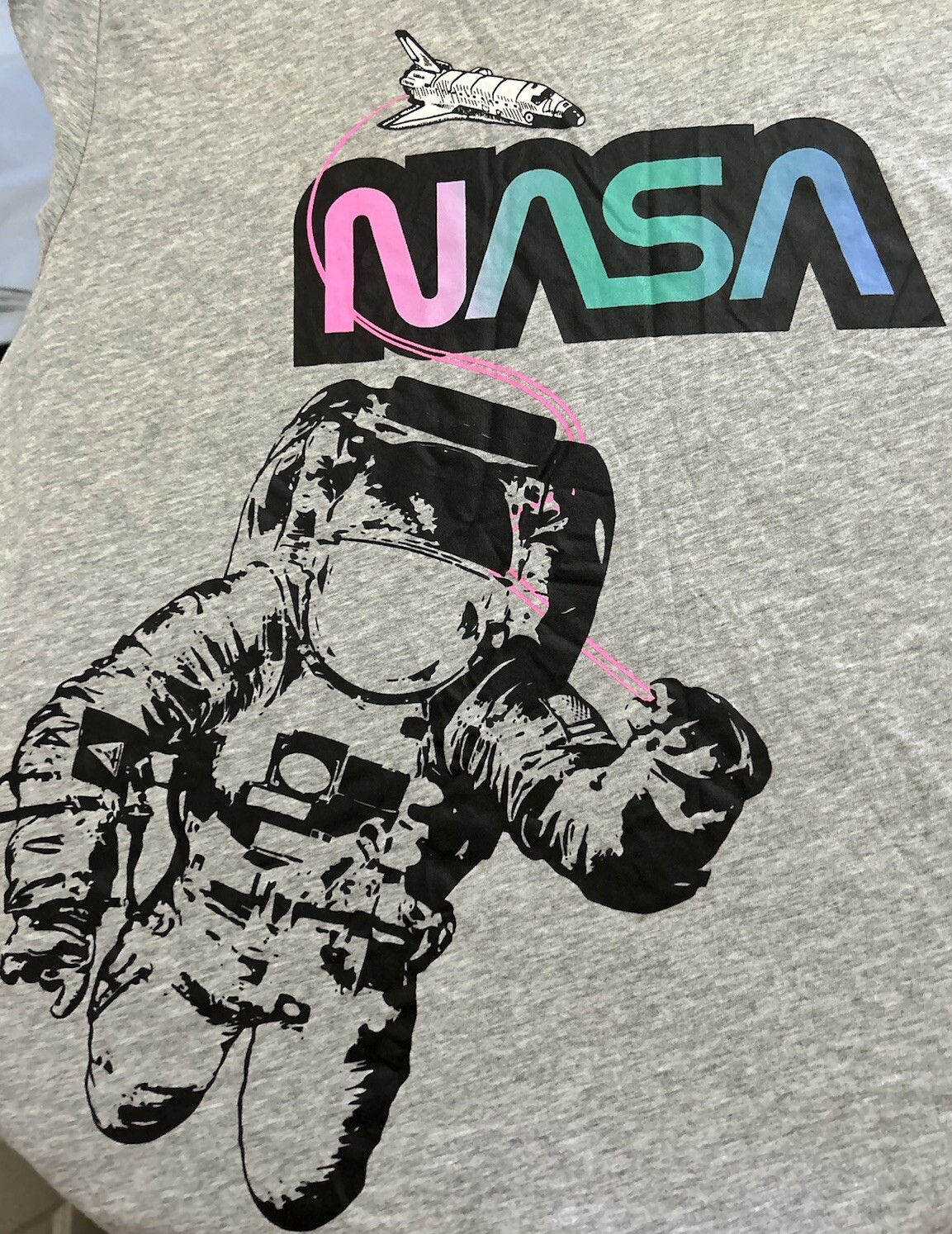 NASA Men’s XL Space Shuttle with Astronaut on Space Walk T Shirt Neon Colors