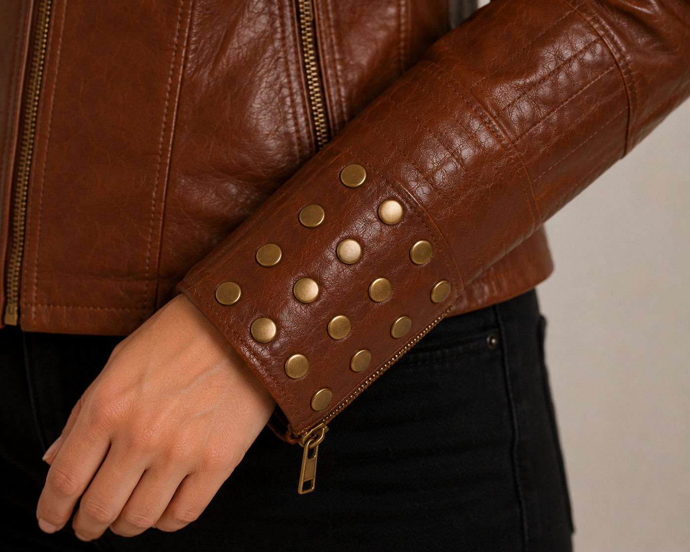 Womens Brown Leather Biker Jacket – Moto Cafe Racer – Slim Fit – Motorcycle Coat
