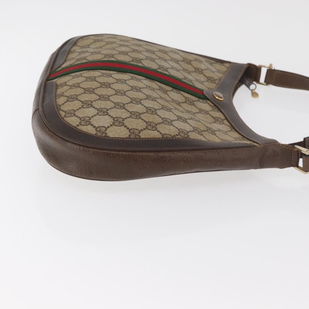 GUCCI GG Supreme Web Sherry Line Shoulder Bag PVC Beige Gold Auth 182476