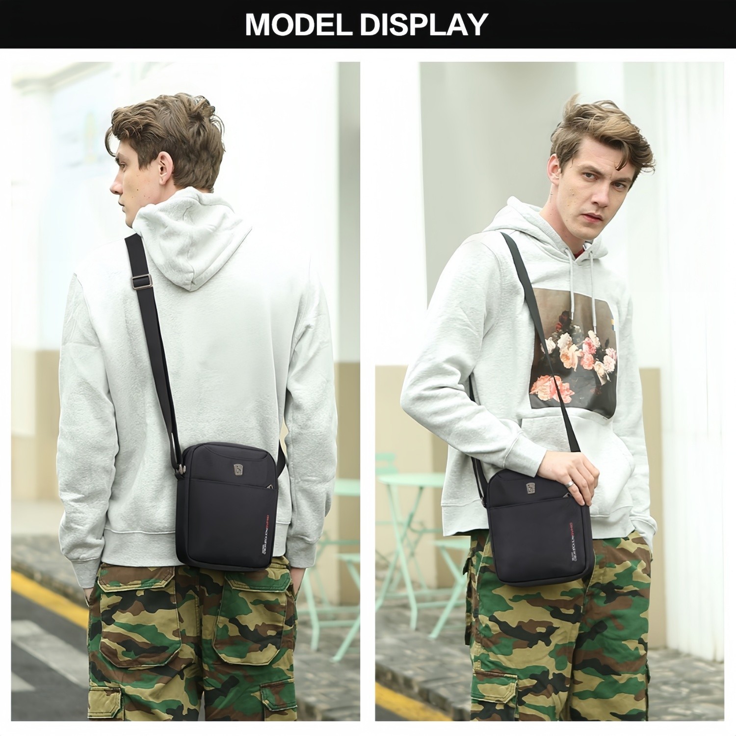 OIWAS Cross Body Bag Men Small Messenger Bag Shoulder Bag 7.9″ iPad Purse Black