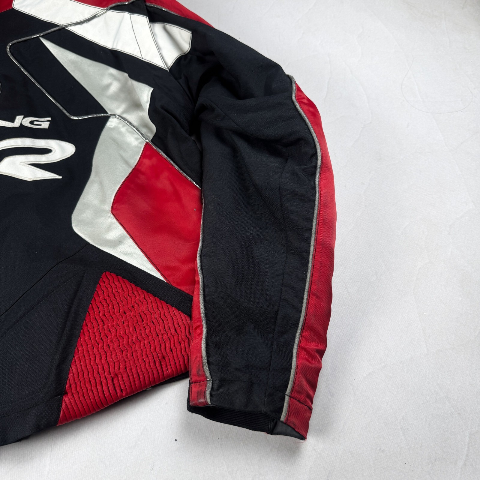 Mens Vintage IXS Racing Motorcycle Jacket Red Black Moto Biker Padded Y2K Racing