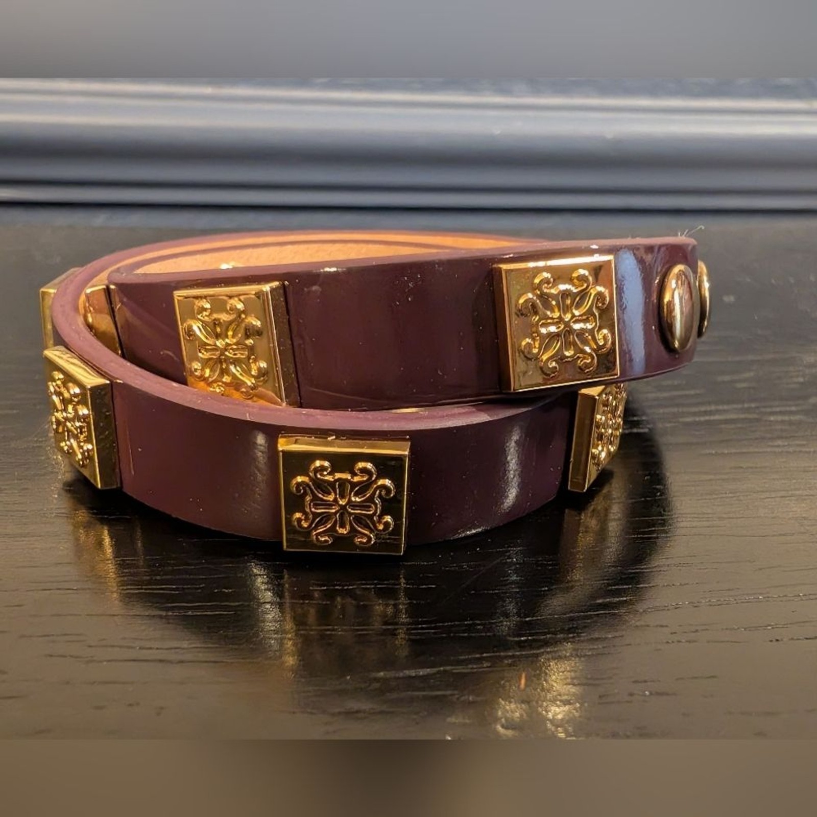 Elegant Rustic Cuff Purple and Gold Wrap Bracelet