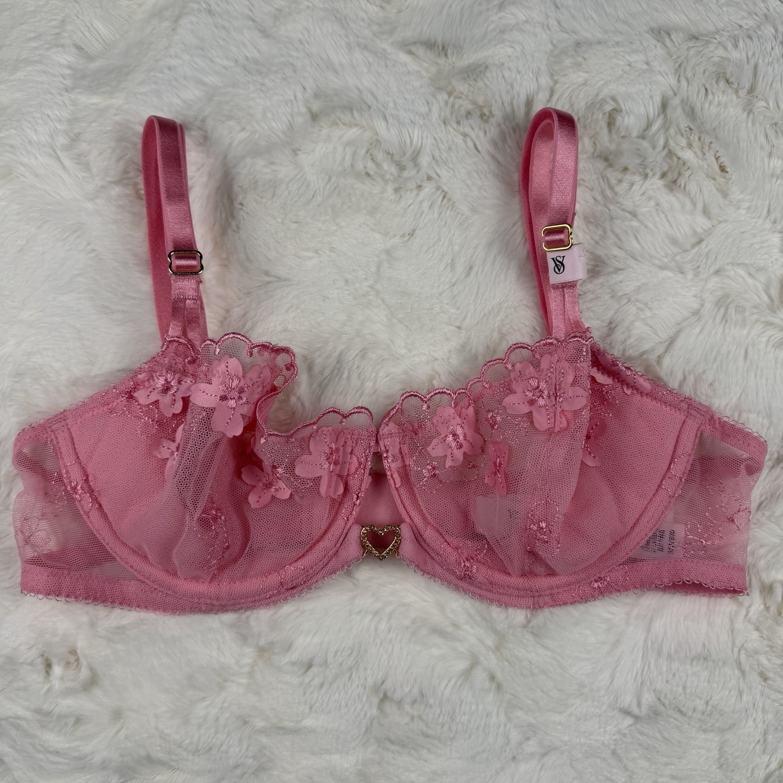 Victoria’s Secret Bra Wicked Pretty Petals Unlined Pink Embroidery Bra 32B NWT