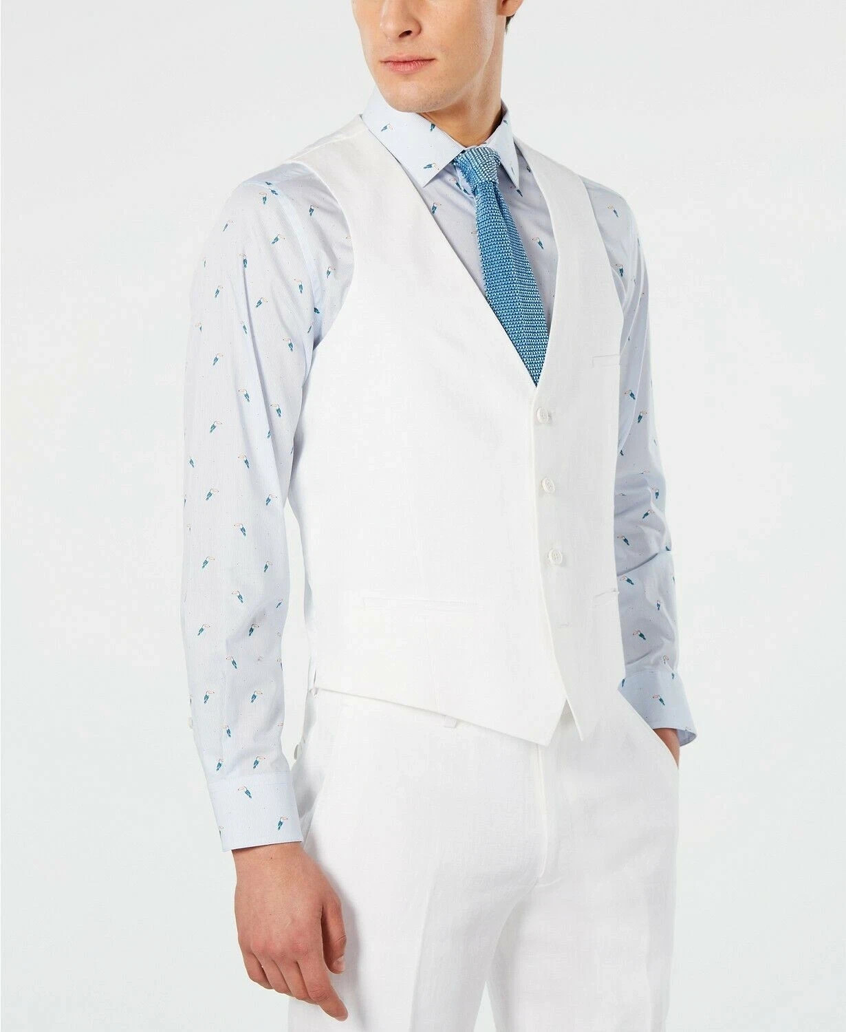 $115 Bar III Men’s Medium Slim Fit Linen White Suit Vest Brand New With Tags