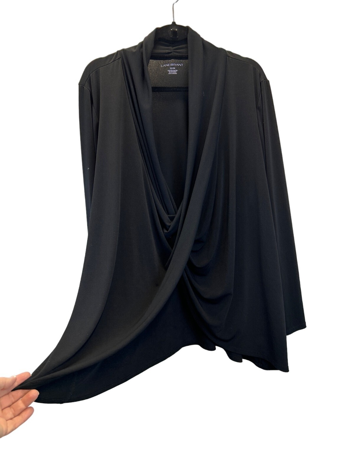 Lane Bryant Blouse Womens 22/24 Plus Black Long Sleeves Cowl Neck Black Loose Fi