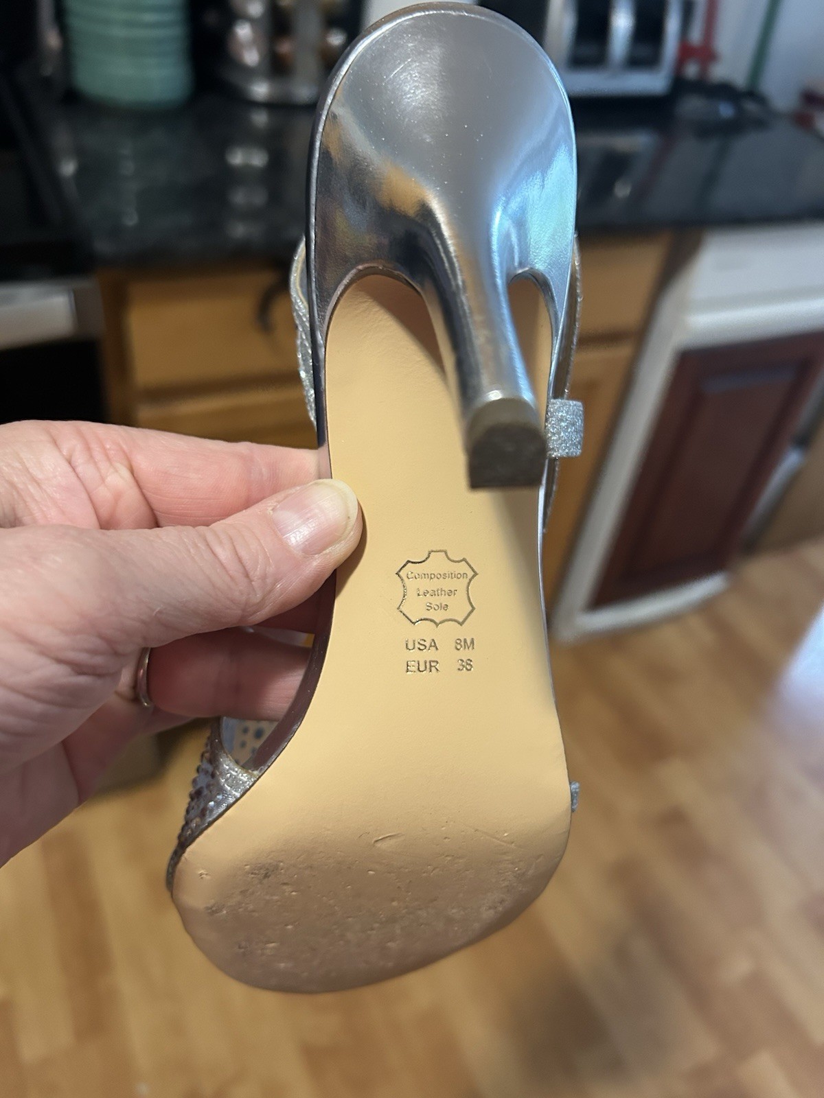 Nina Valeda YM Silver Iridescent Sparkle Slingback Open Toe Women’s 8M