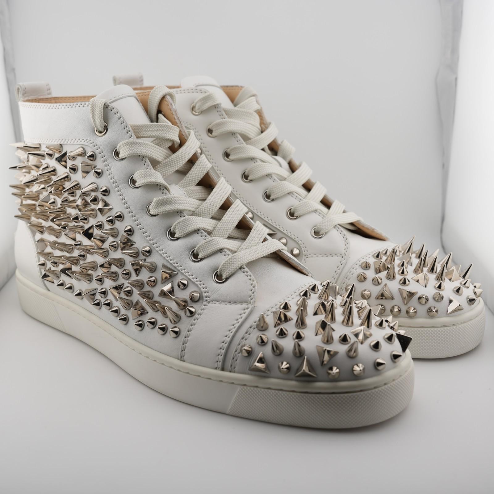 Christian Louboutin Louis Pik Pik High Top Flat Calf White Leather EU 45.5
