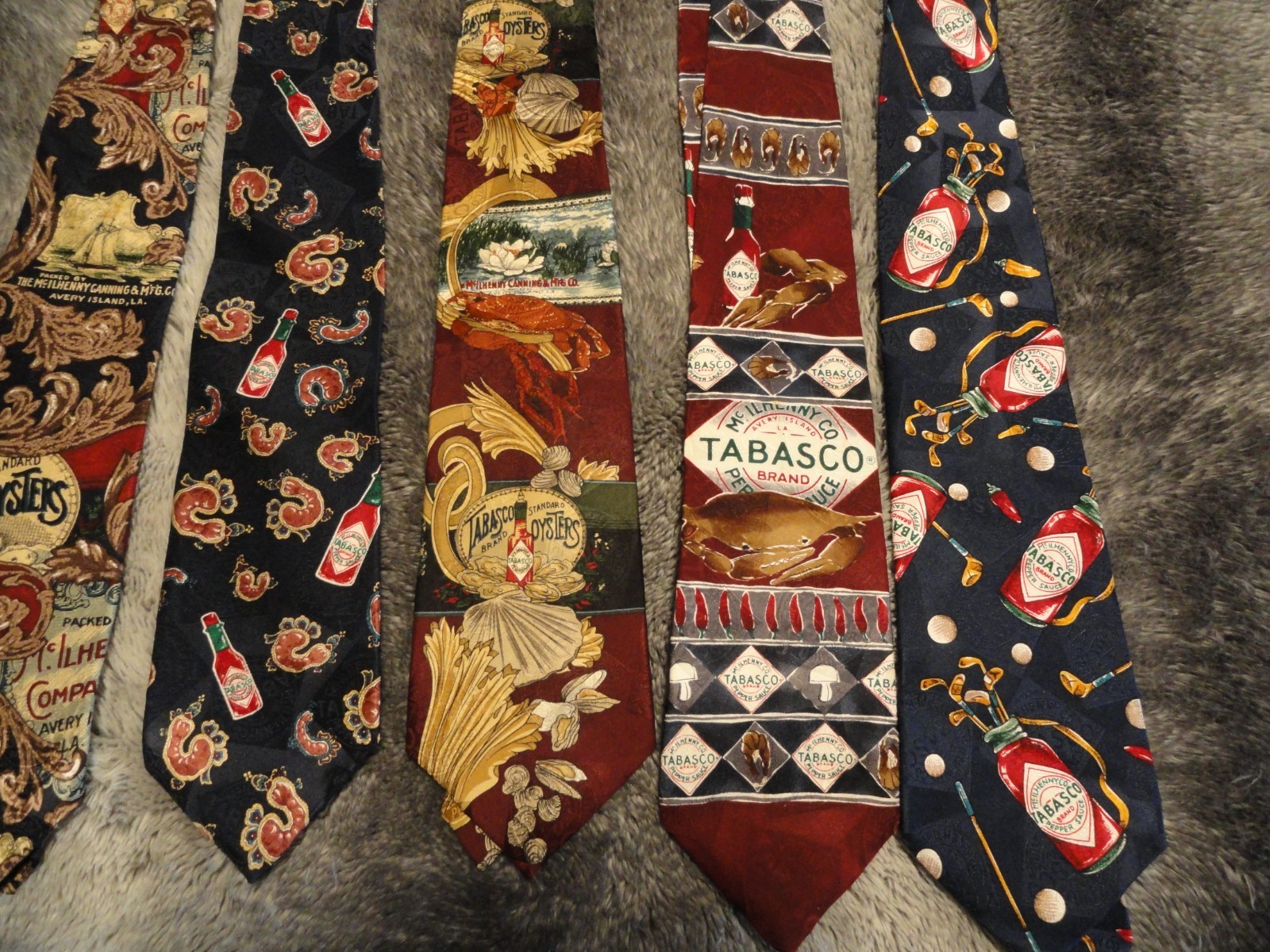 6 COOL TABASCO TIES EUC SEE PICS COMBINED SHIPPING $5.99 MAX #32