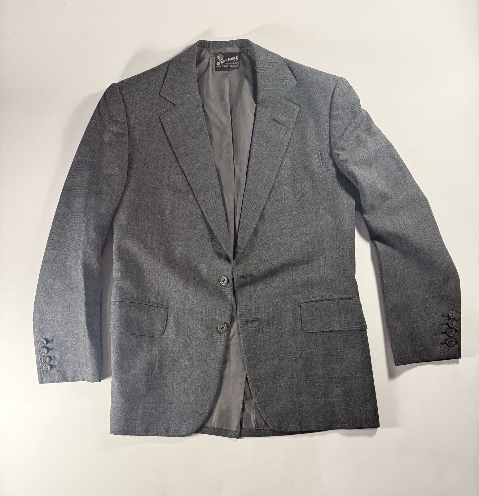 Henry Poole Bespoke Savile Row Gray Glen Check Blazer 40R Est Wool Vintage 1979