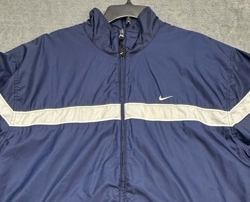 VTG Y2K Nike Jacket Mens XL Blue Full Zip Lined Windbreaker Pockets Swoosh