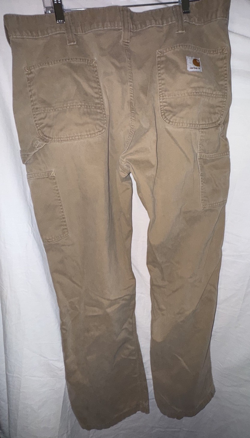 Carhartt Carpenter Work Pants 38×31 * Beige 100% Cotton Tool Pocket Hammer Loop
