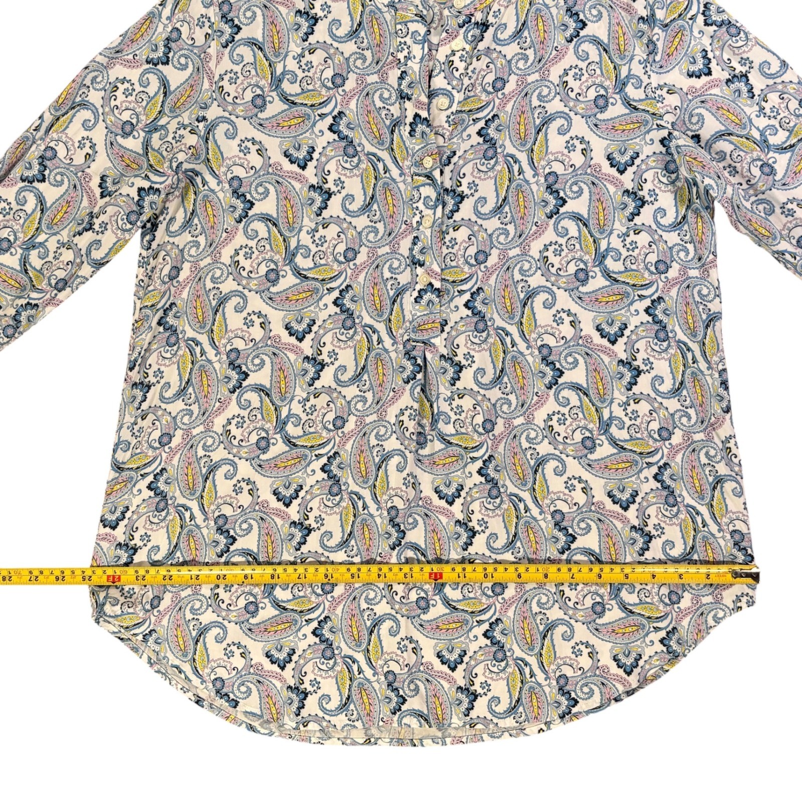 LOFT Womens Paisley Henley Blouse Multi-Color Long Sleeve Rayon Top Size M