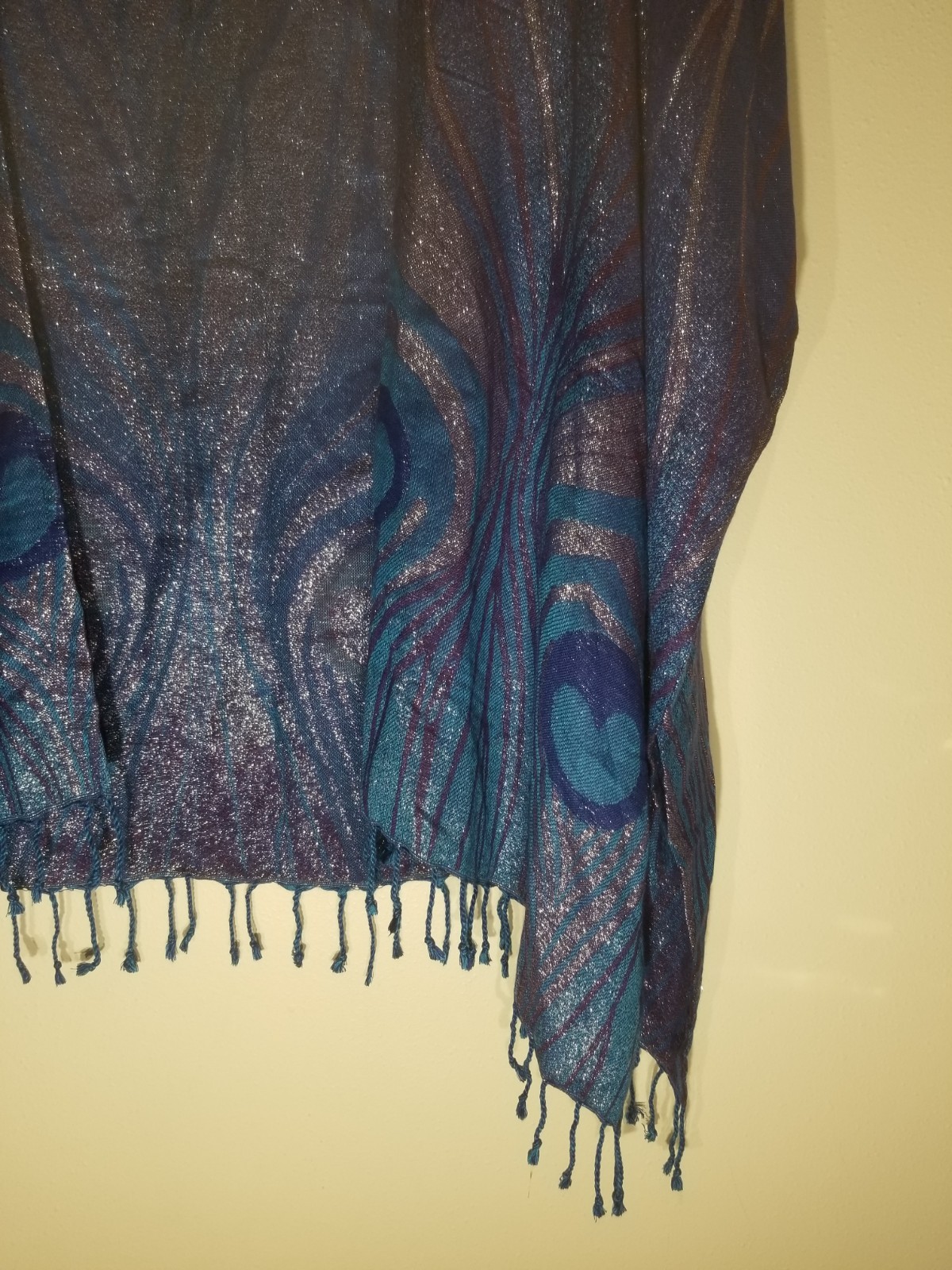 Colleen Lopez Open Front Poncho Sleeve Sparkle Cardi Tassels Size XL Multi Color