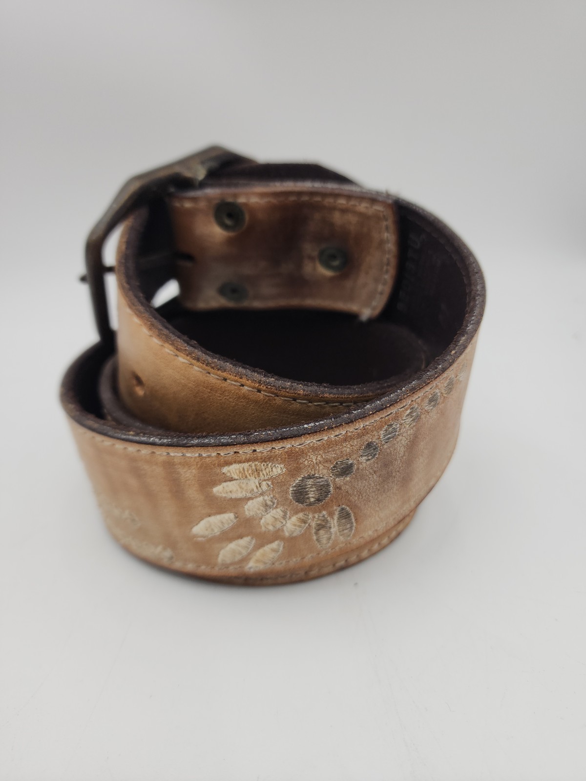 BED|STÜ Cobbler Series Mohawk Belt Embroidered Bench Made Leather Sz MED