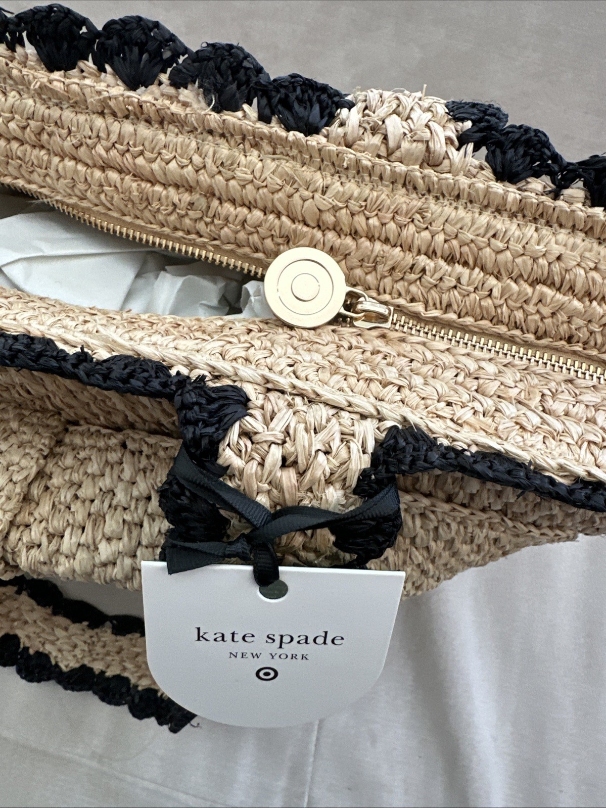 Kate Spade New York x Target Raffia Bow Tote Bag Natural New With Tags In Hand