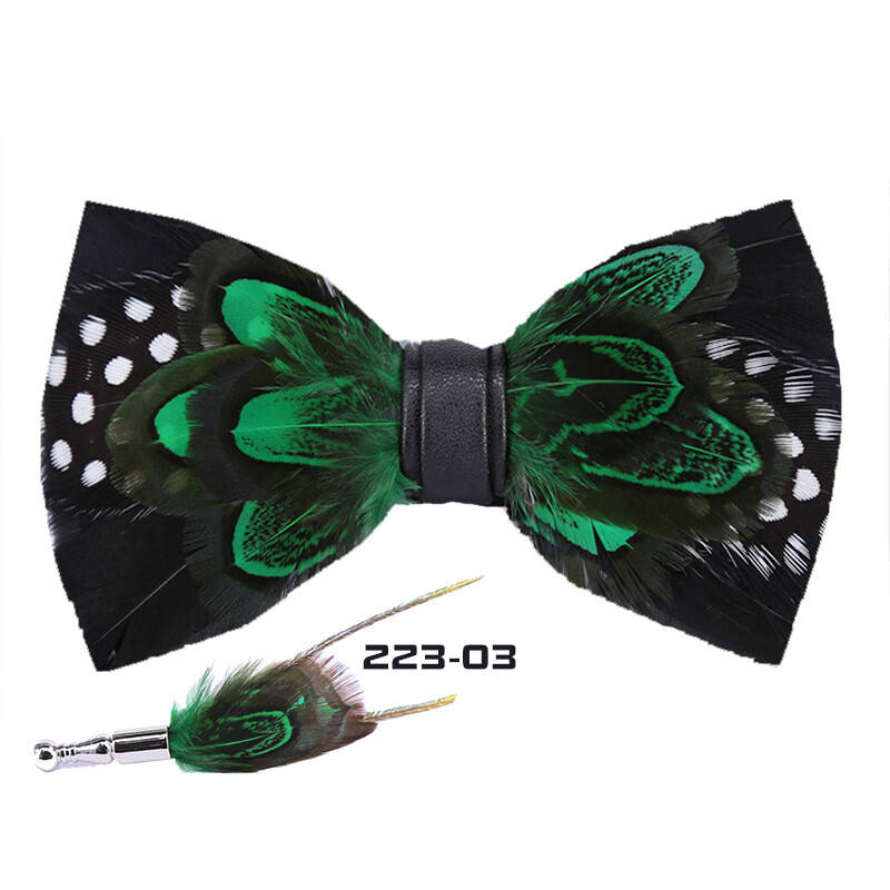 Men Feather Luxury Bowtie 4.7*2.36in Black Gold Floral Wedding Groom Party Wear