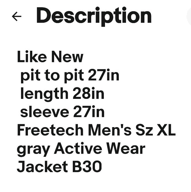 Freetech Mens Sz XL gray Active Wear Jacket B63