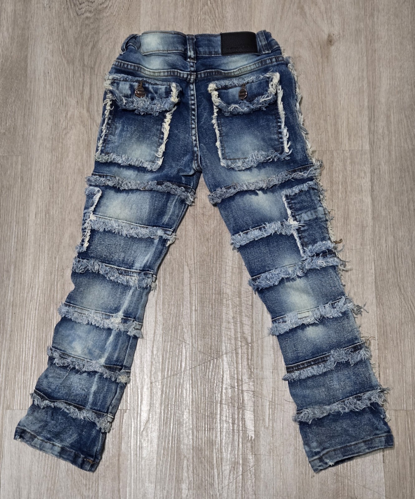 FWRD DENIM Girls Stacked Distressed Jeans Blue Size 5 98% Cotton 2% Elastane