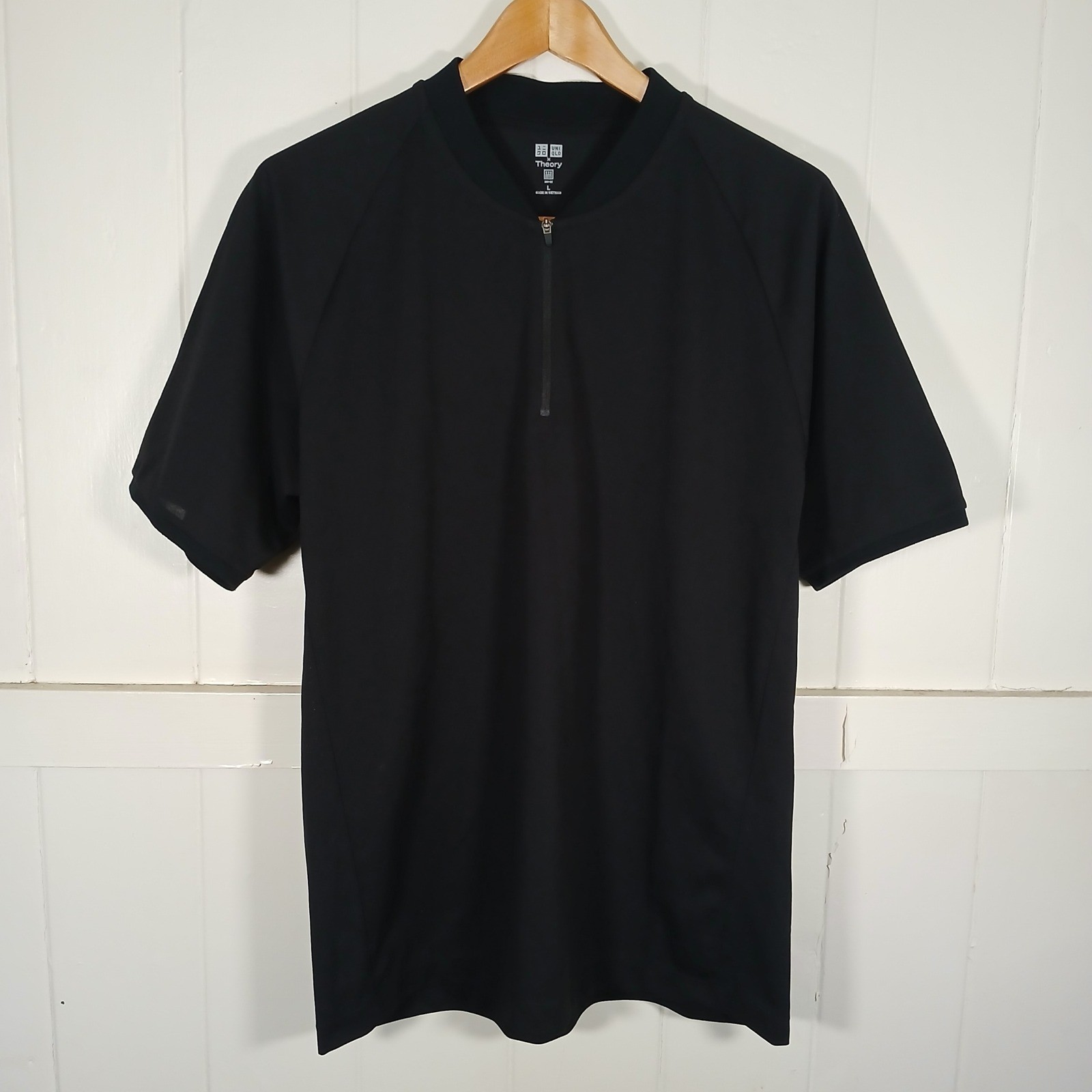 Uniqlo x Theory Blade Collar Mandarin Polo Shirt Mens L Black Dry-Ex Quarter Zip