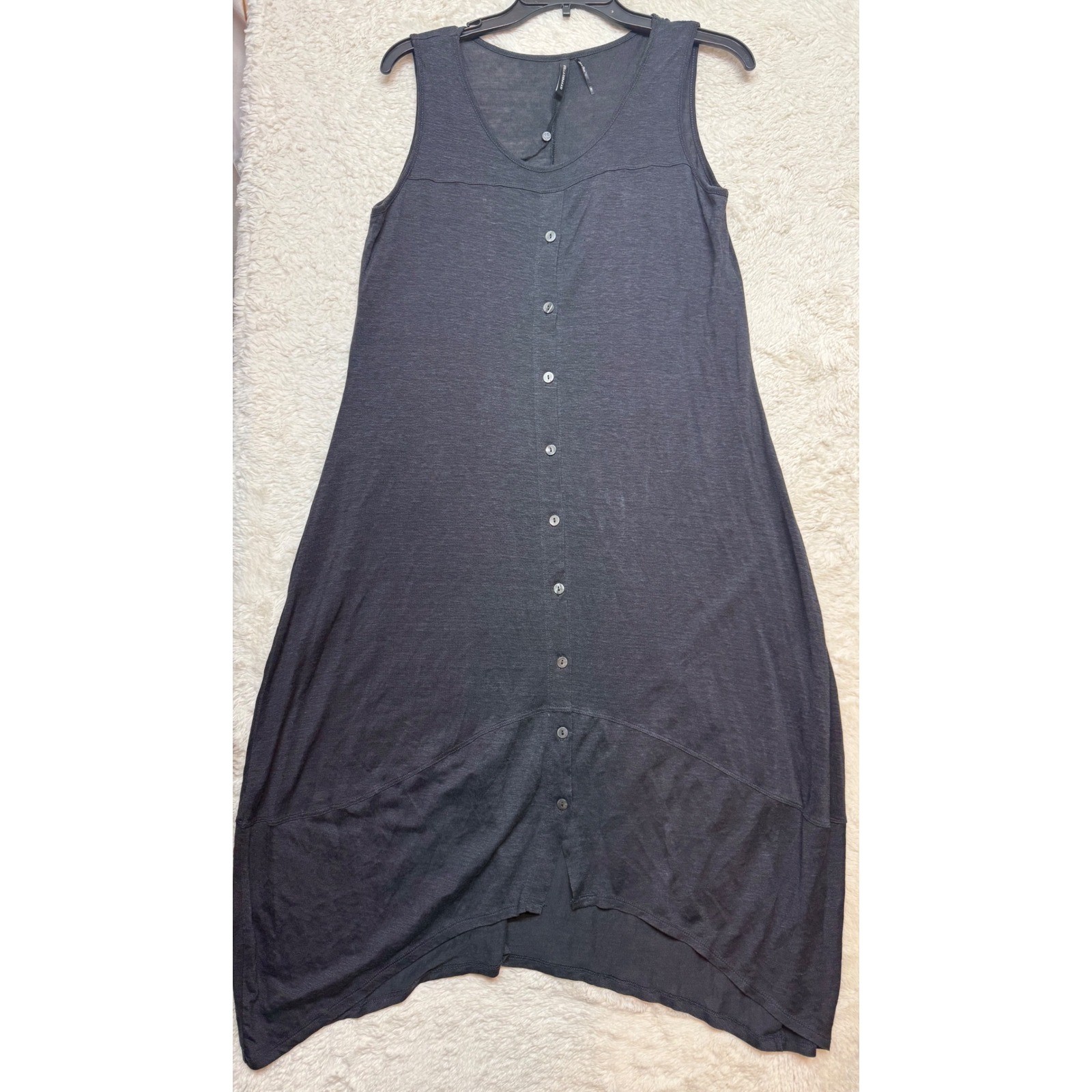 Stella Carakasi Dress Womens Medium Hemp Blend Button Front Gray Midi Excellent
