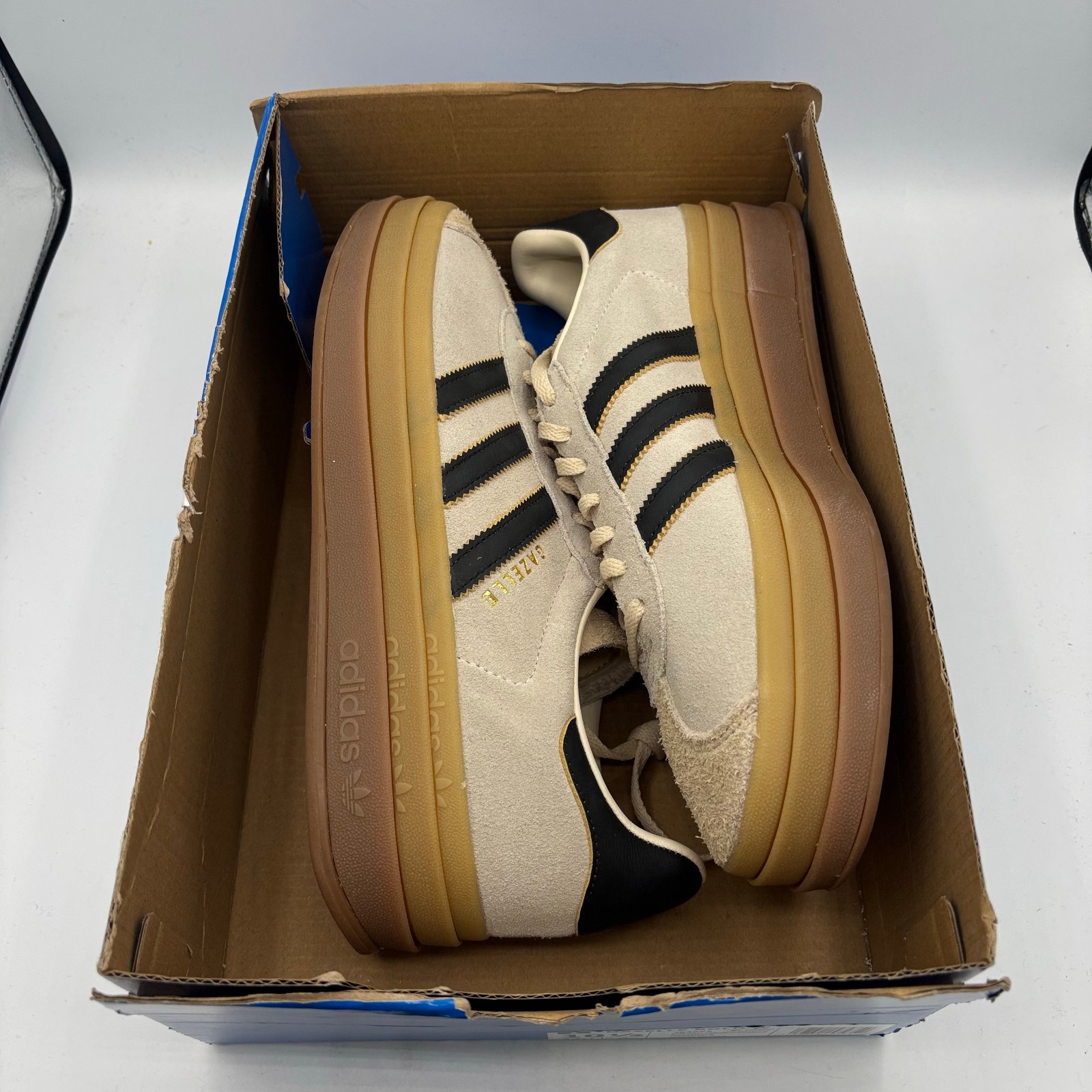 Adidas Gazelle Bold Shoes Womens Size 10.5 Cream Black Gum Platform Sneakers