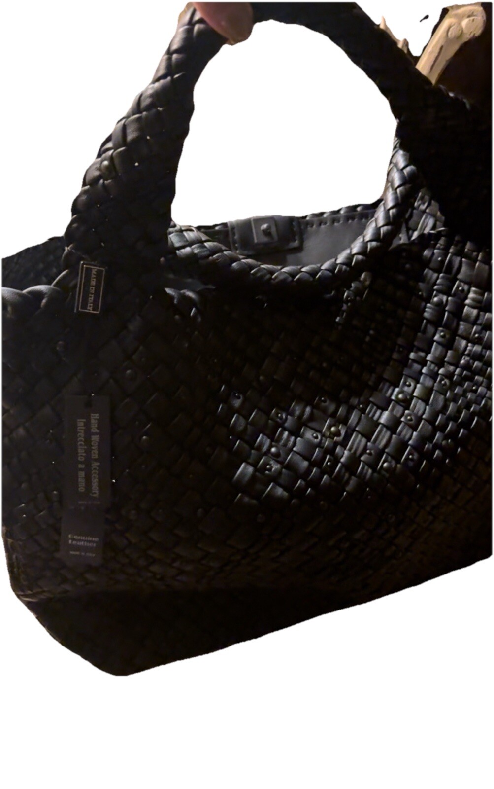 Rare FALOR Firenze Black Studded Woven Leather Large Tote Bag NWT RARE Must C